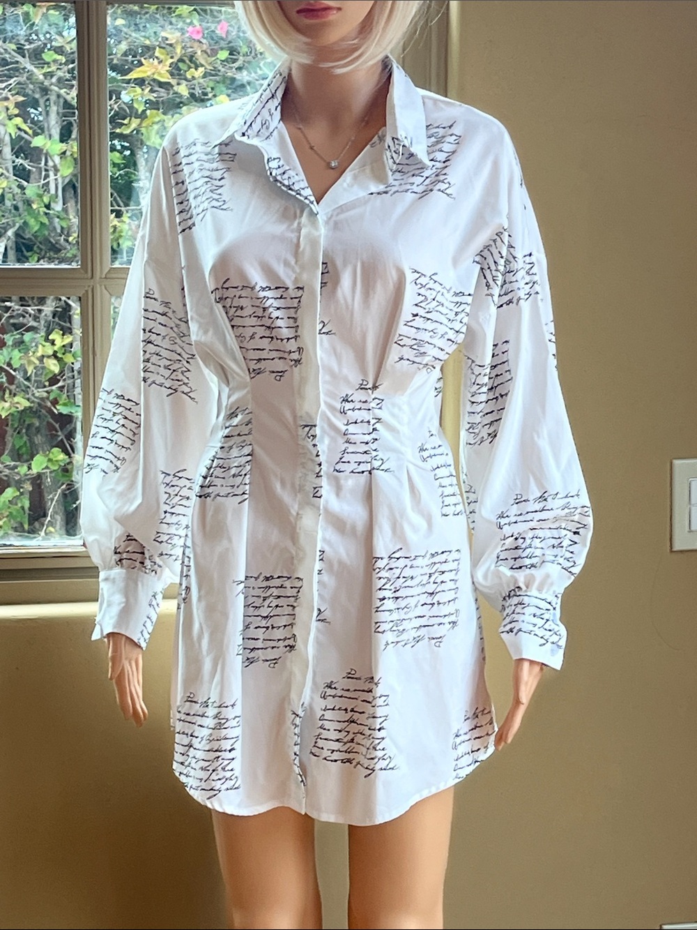 Script Print Top or Mini Dress in White and Black